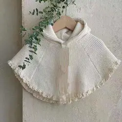 2024 Herfst Nieuw Babymeisje Jas Met Capuchon Effen Baby Prinses Kanten Mantel Jas Katoenen Kinderen Wafel Vest Baby Boy Kleding