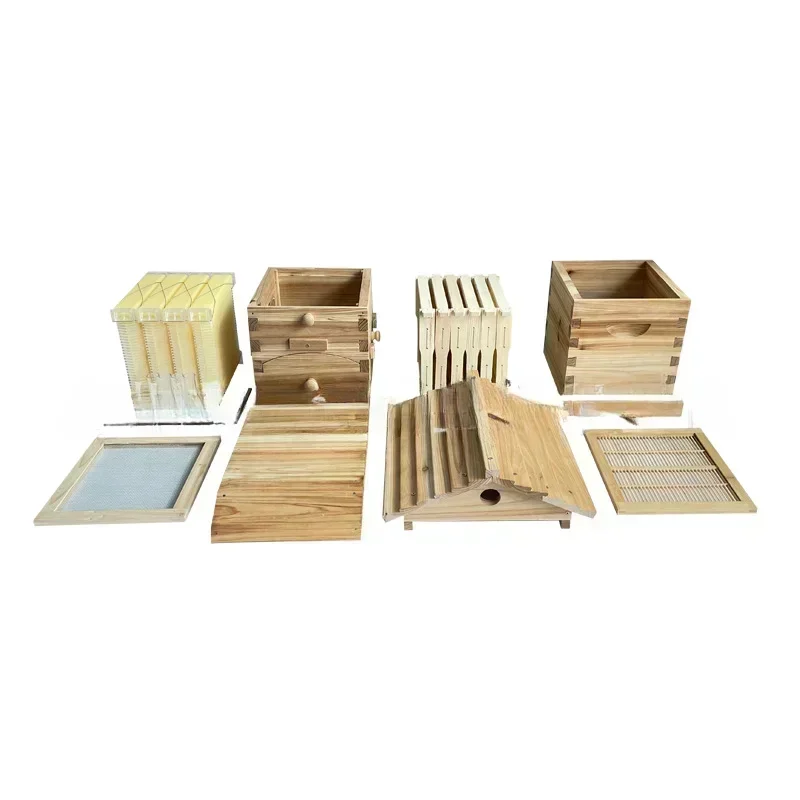 Four Spleen Flow Hive Boiled Wax Cedar Mini Self-flowing Honey Bee Hive Beekeeping Middle Bee Complete Set 25.5*38*120cm