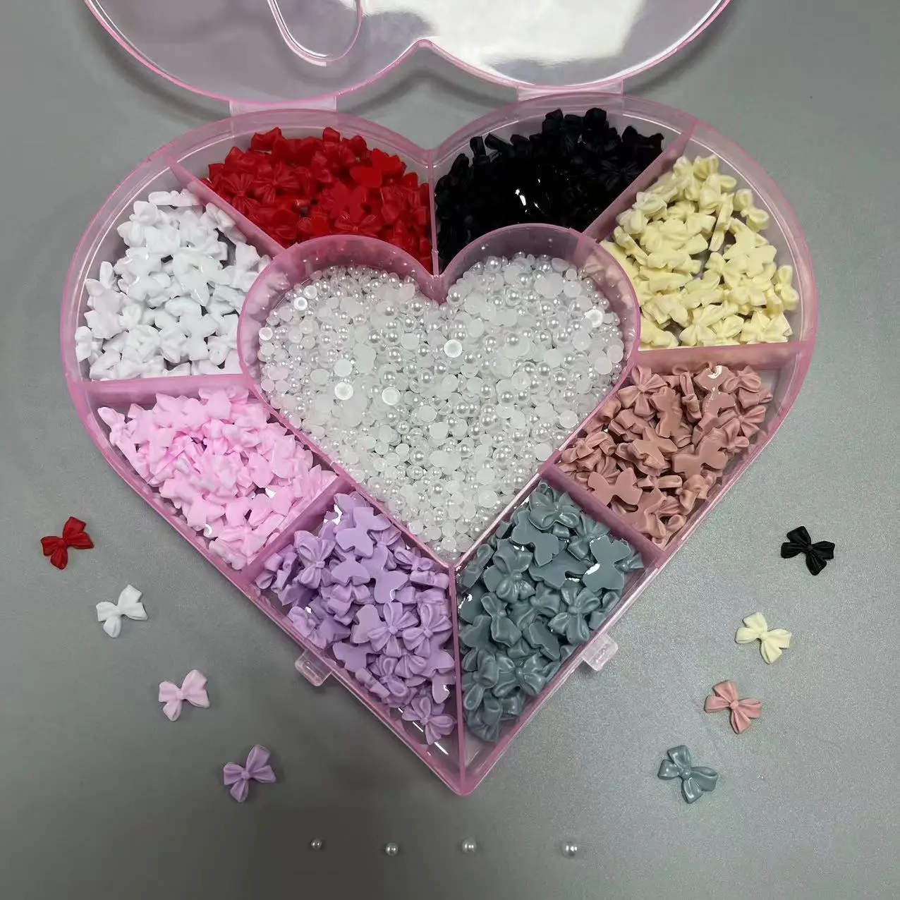 Professional Supply 900Pcs Mix Dopamine Dressing Resin Bow Pearl Heart Gem Kawaii Beauty Salon Long Nail Art Decoration Charms