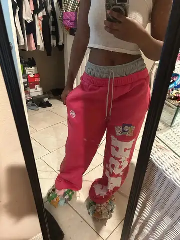 American Pink Patch Retro Double Layer Design Y2K Pants Baggy Sweatpants Men Hip Hop Gothic Elastic Waist Jogging Casual Pants