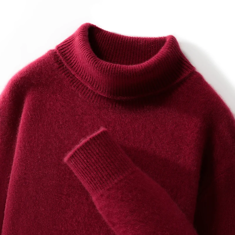 Autumn And Winter Men's 100% Wool Loose Sweater High Neck Solid Color Casual Plus Size Knitted Bottoming Shirt