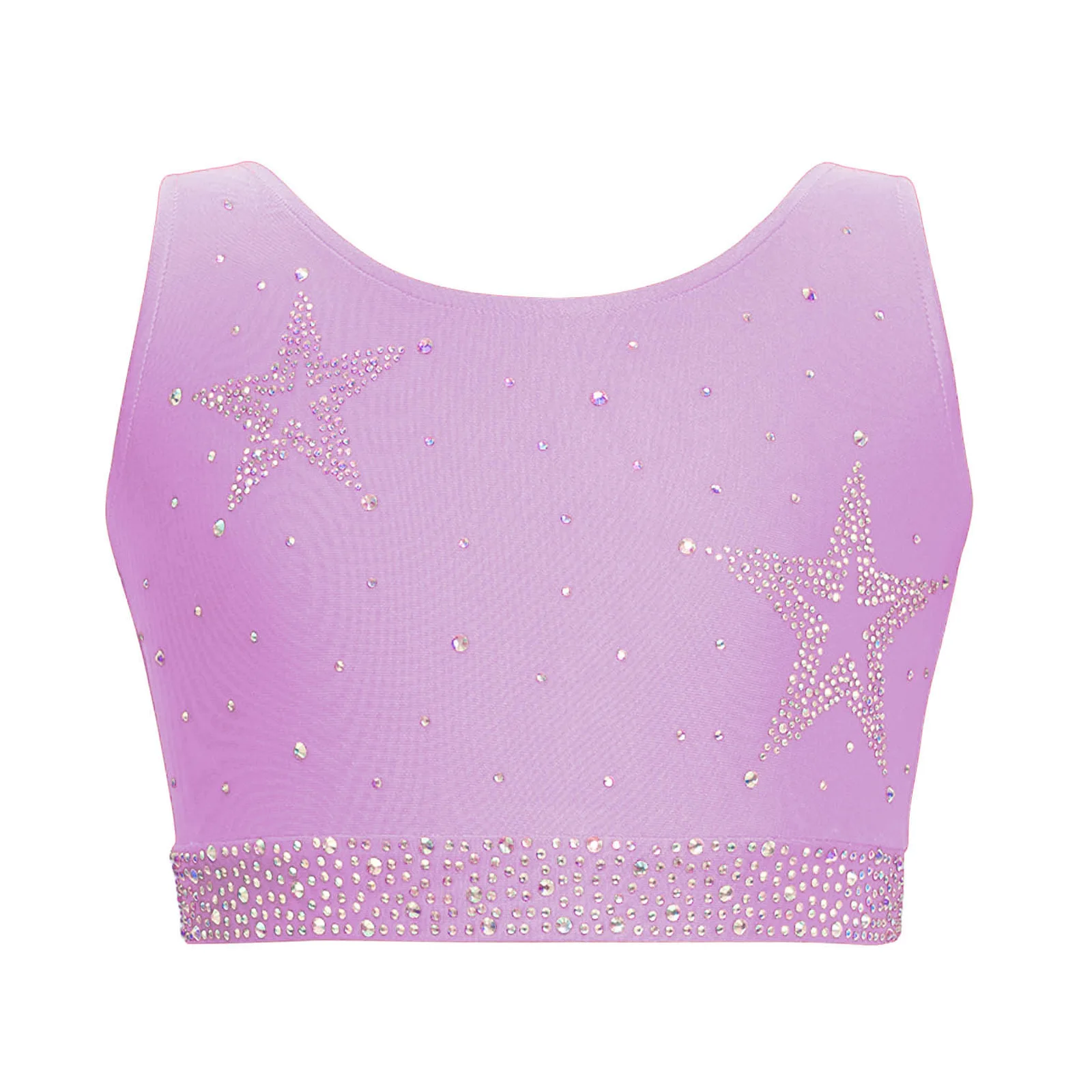 Kids Girls Rhinestones Figure Skating Gymnastics Dance Costume Crisscross Back Cropped Vest with Elastic Waistband Shorts Suits