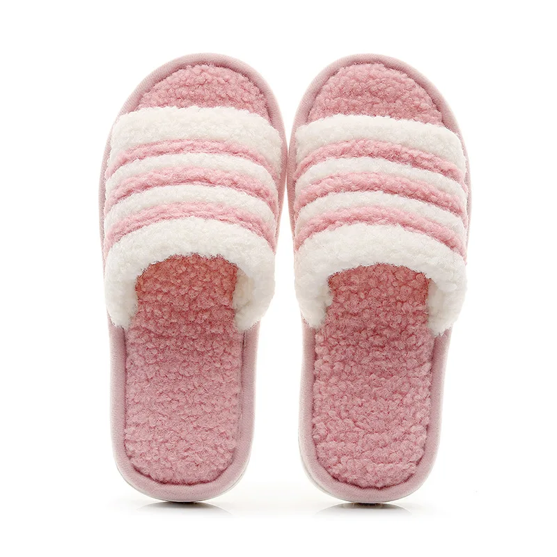 Open Toe House Slippers for Women Men Indoor Soft Simple Stripes Cotton Shoes Autumn Memory Foam Bedroom Flat Slippers Wholesale