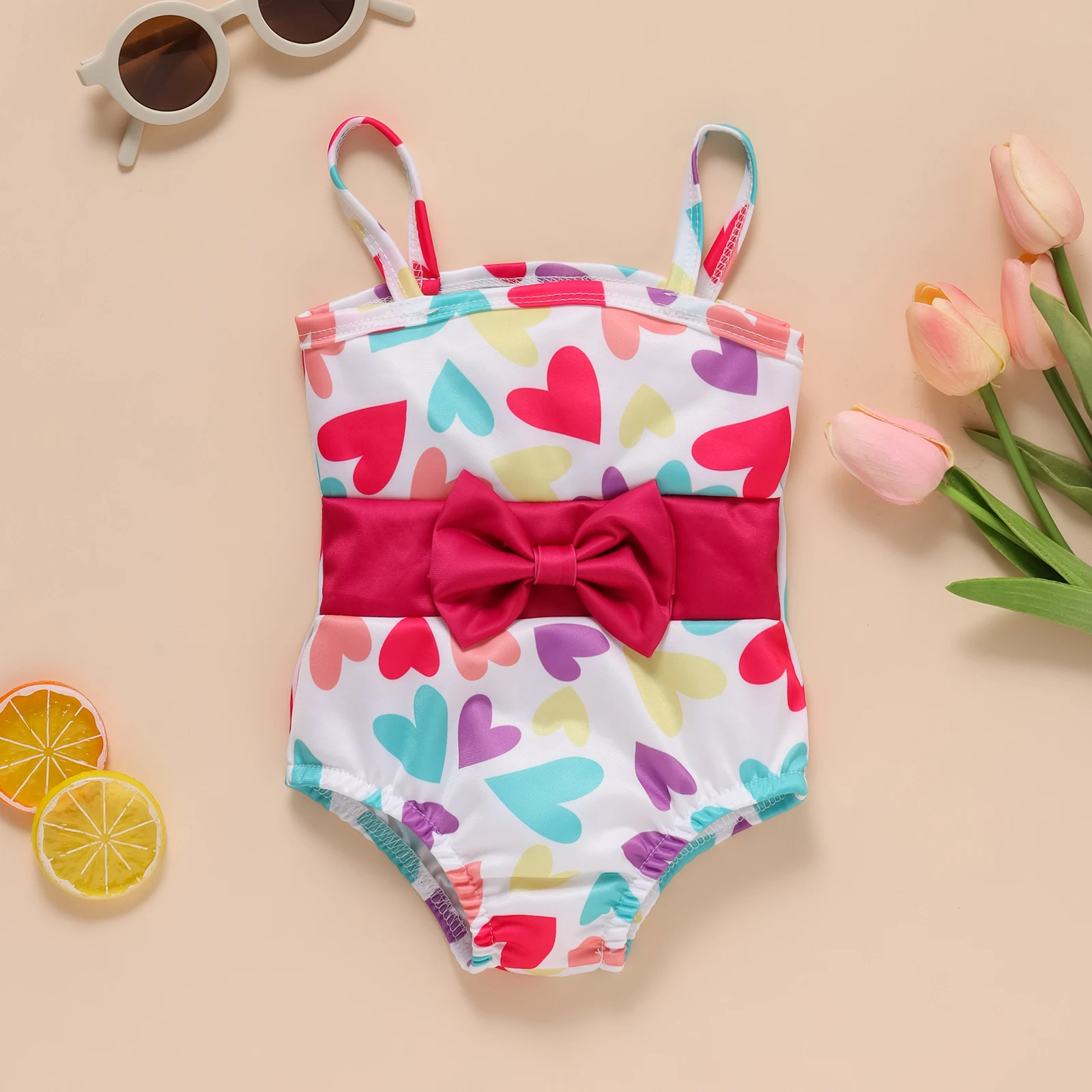 

Summer Cross-Border European And American Girls Baby 0-2 Years Old Cute Sweet Suspender Love Bow Swimsuit