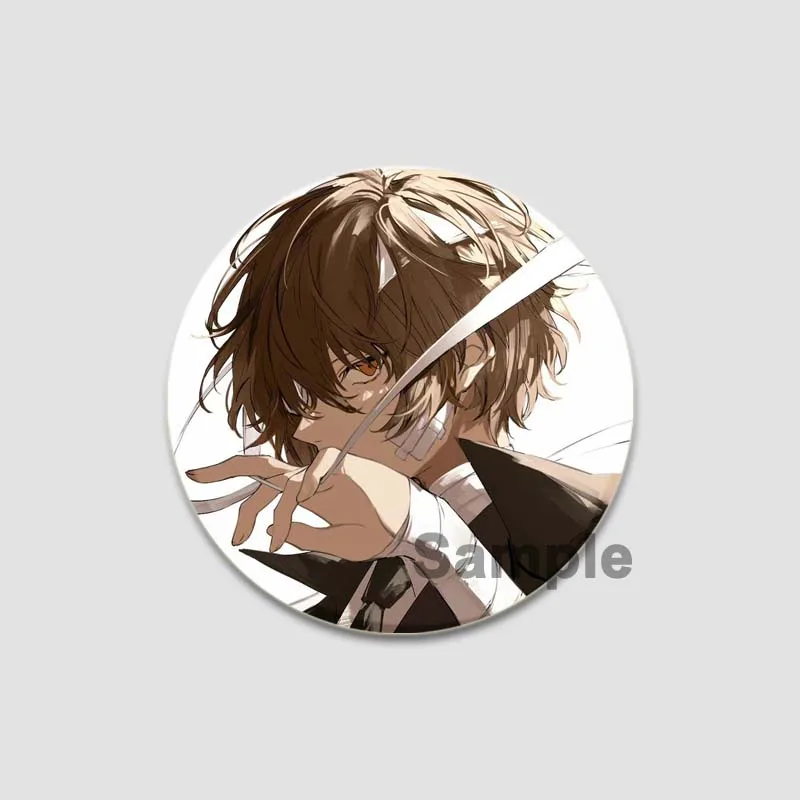 58mm Round Anime Brooches Cartoon Character Dazai Osamu Lapel Pins Cosplay Badges Backpack Clothes Bag Jewelry Accessories Gifts