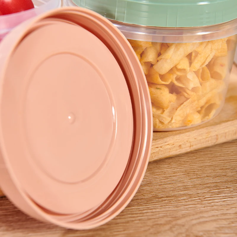 5pcs 500ml Food Storage Containers Kitchen Accessories PP Plastic Refrigerator Fresh-keeping Box Round with Lid Jar