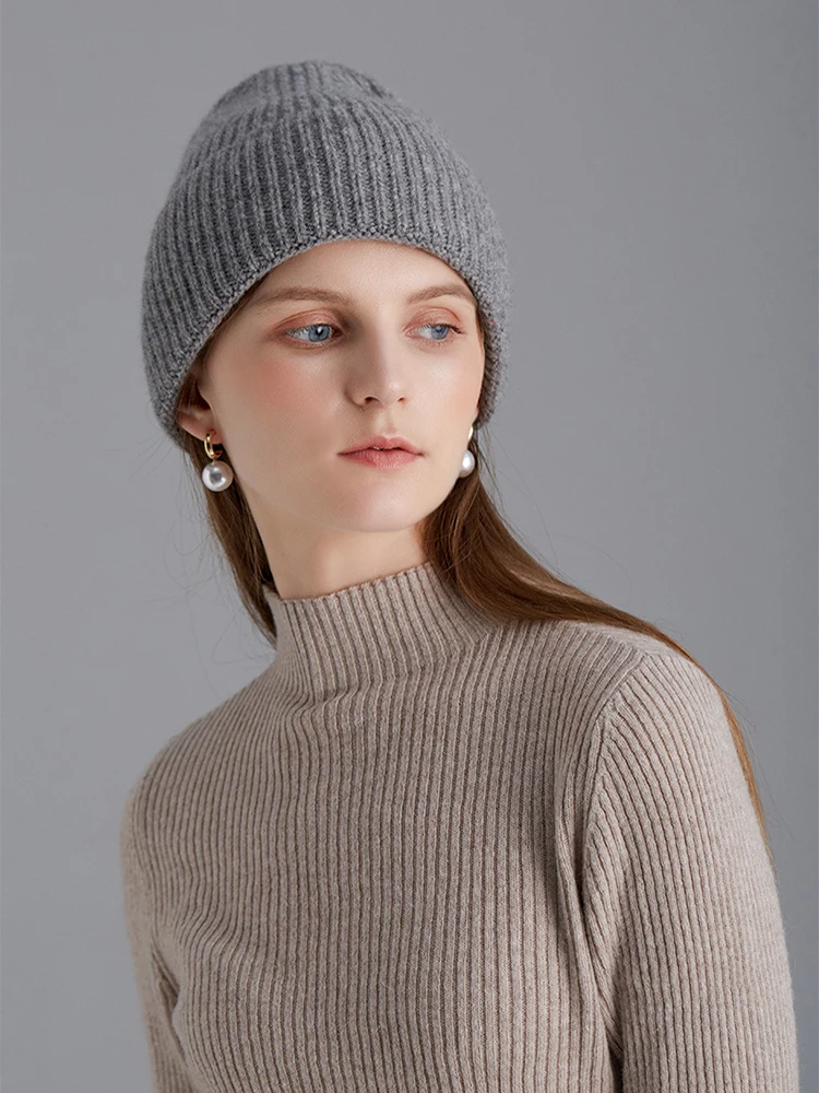 Pure Wool Beanies Knitted Cap Women Men Knitted Hat Casual Bonnets Soild Colour Autumn Winter