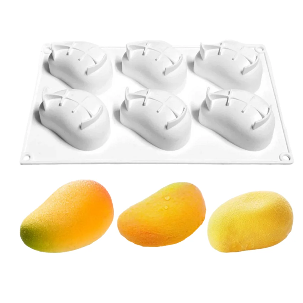6 Cavity Mango Shaped Cake Mold Non-toxic Reusable Realistic Fruit Baking Mold Flexible Easy To Demold Mousse Cake Molds