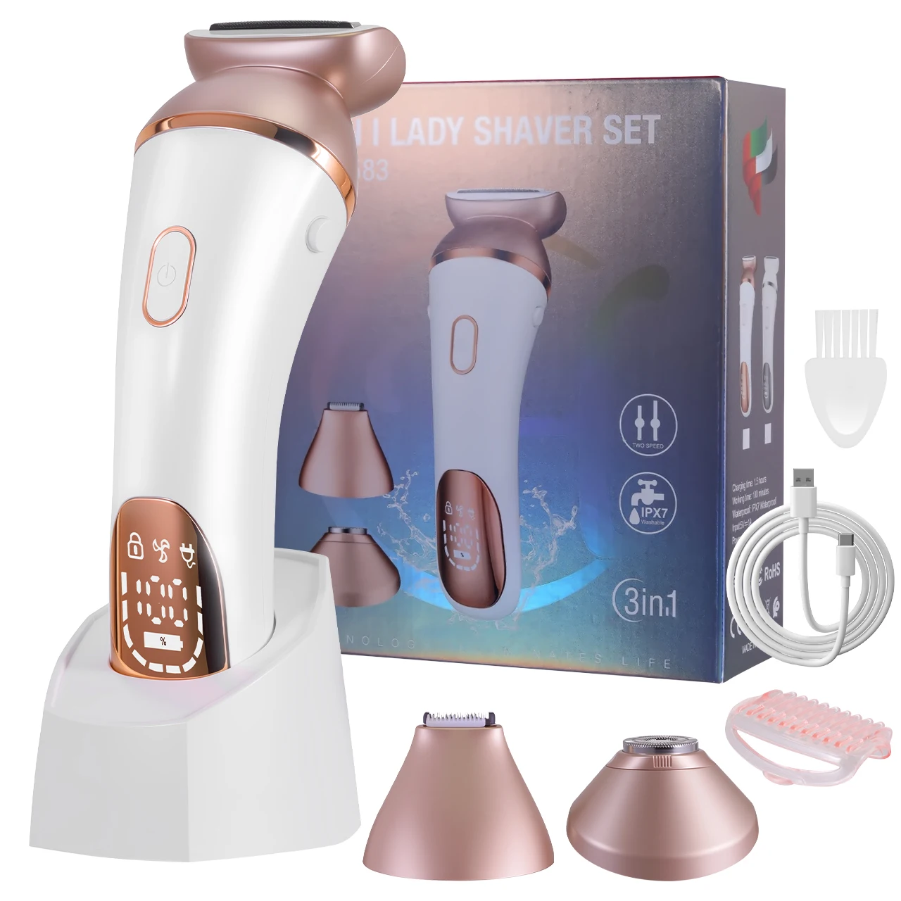 

Women's 3-in-1 Electric Hair Remover USB Rechargeable IPX7 Waterproof Versatile Hair Removal Tool for Armpit Lip Leg