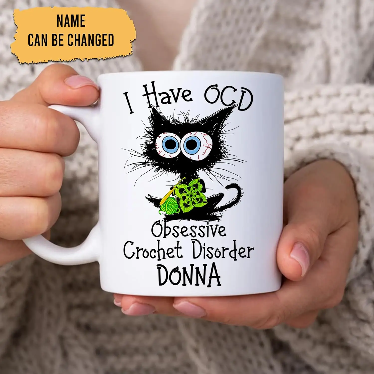 Personalized Gifts for Crocheter Crochet Yarn Lover- Birthday Christmas -  Name 11oz White Ceramic Coffee Tea Mug for Women Girl