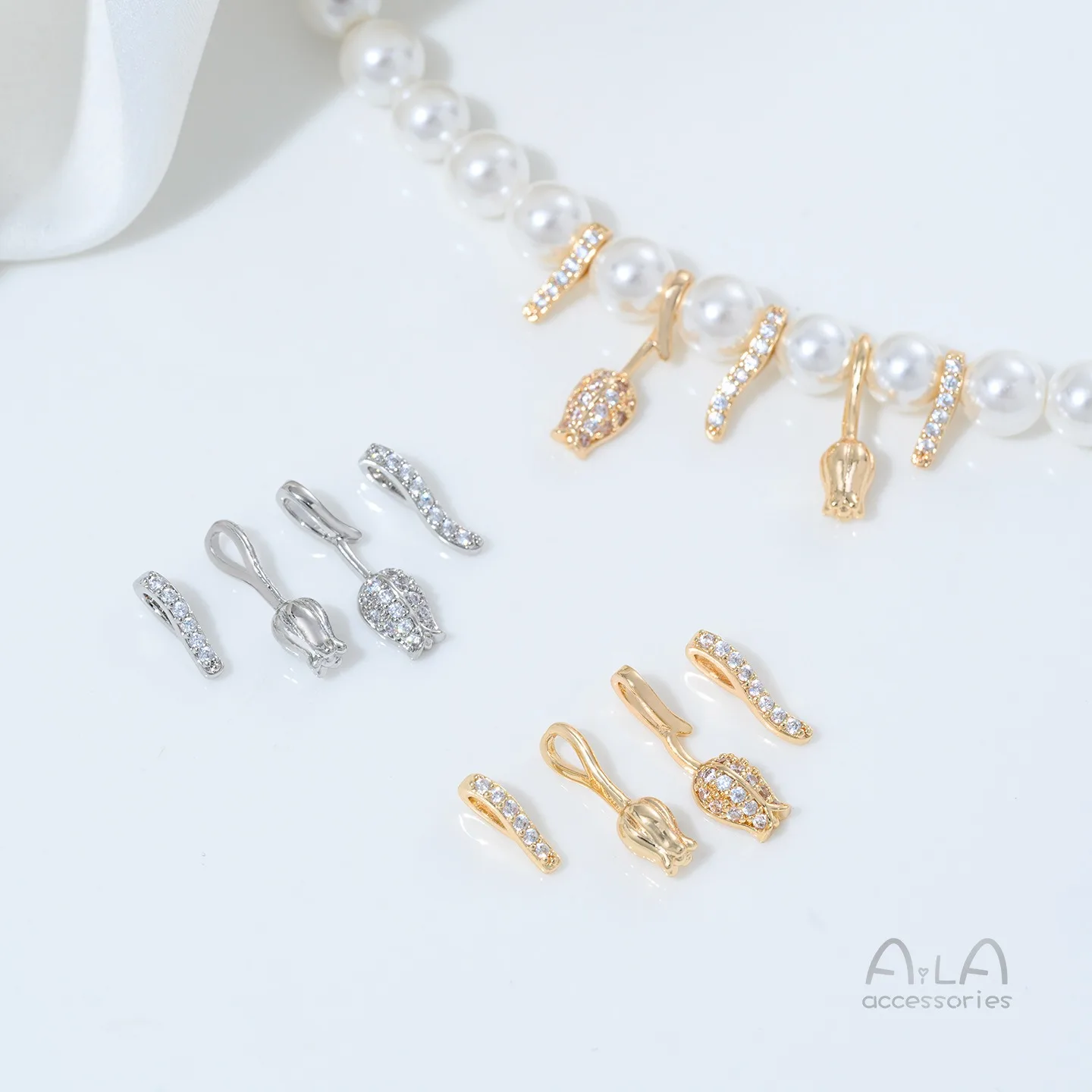Copper-plated 14K Gold-encrusted Zircon Tulip Pendant 9-shaped Bead Spacer Handmade DIY Bracelet Necklace Jewelry Accessories