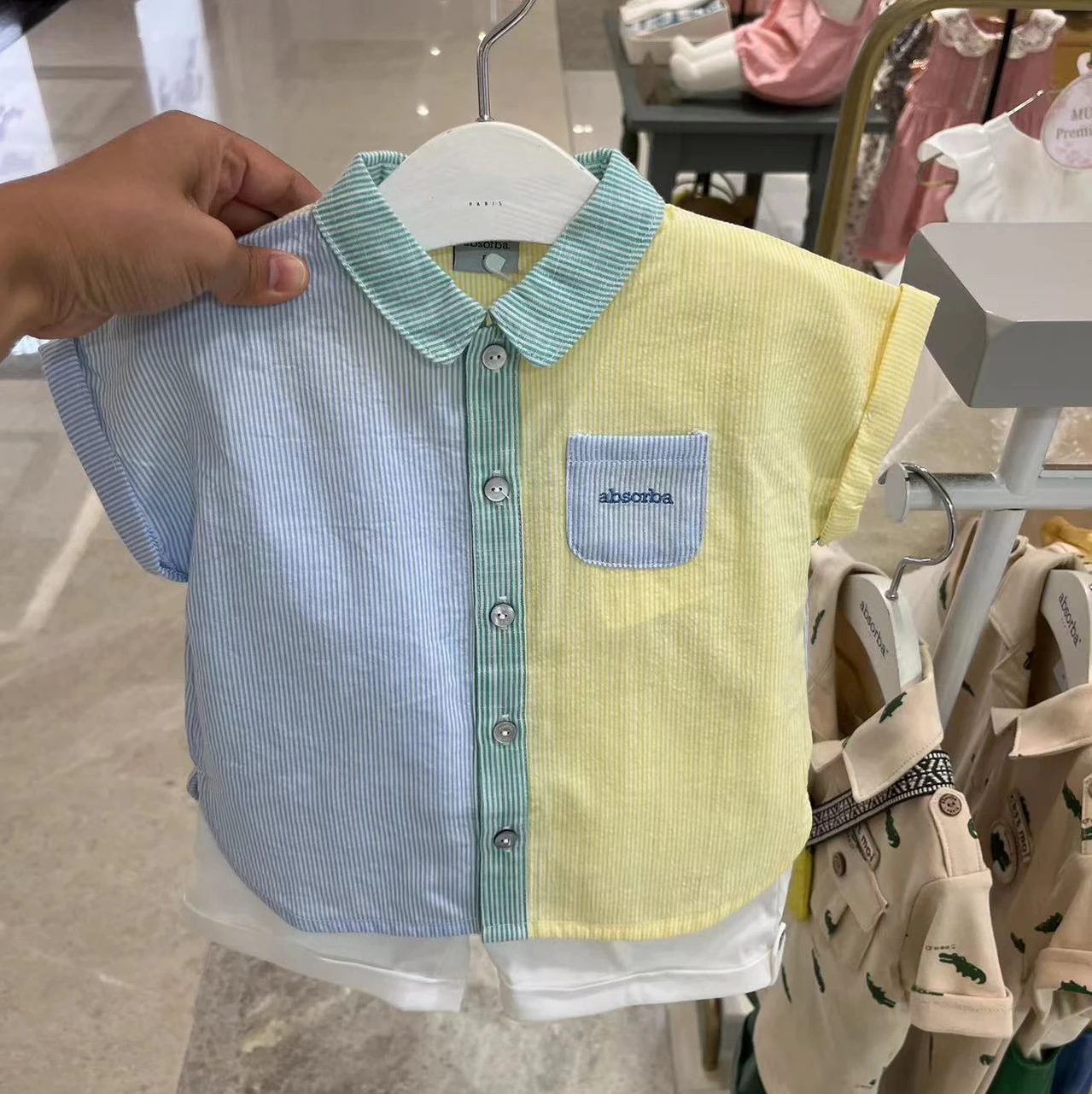 

Cute Summer Boys Shirt Short Sleeve Striped Set Baby Fashionable Cool Versatile Color Block Stripe Outfit Korean Style Cotton...