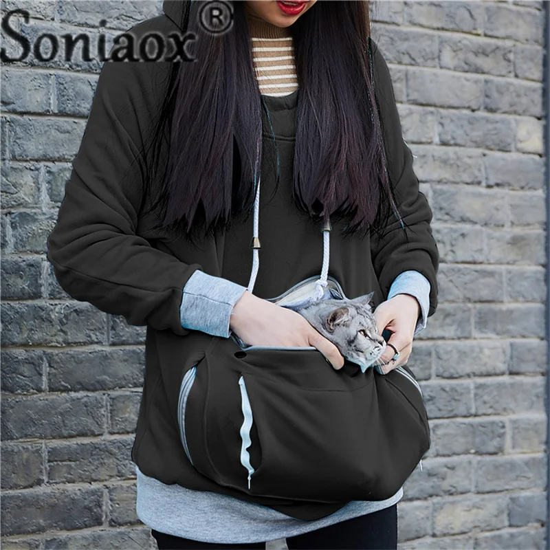 Zipper Splice Loose Large Pockets Drawstring Hooded Sweatshirt Female Autumn Winter Warm Hoodie Women Thickened Long Sleeve Tops