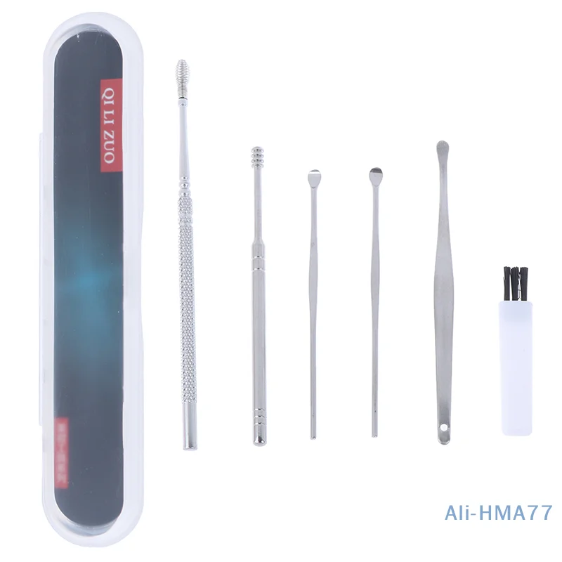 6Pcs Ear Pick Set Stainless Steel Earpick Ear Wax Curette Remover Ear Cleaner