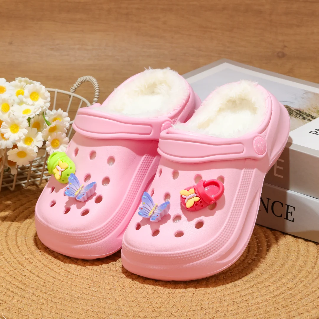 Kinder-Clogs und -Mules mit Fellfutter, leichte Garten-Schuhe mit Baumwollfutter, warme Hausschuhe für Jungen, Mädchen und Kleinkinder, 168. – Detail 11
