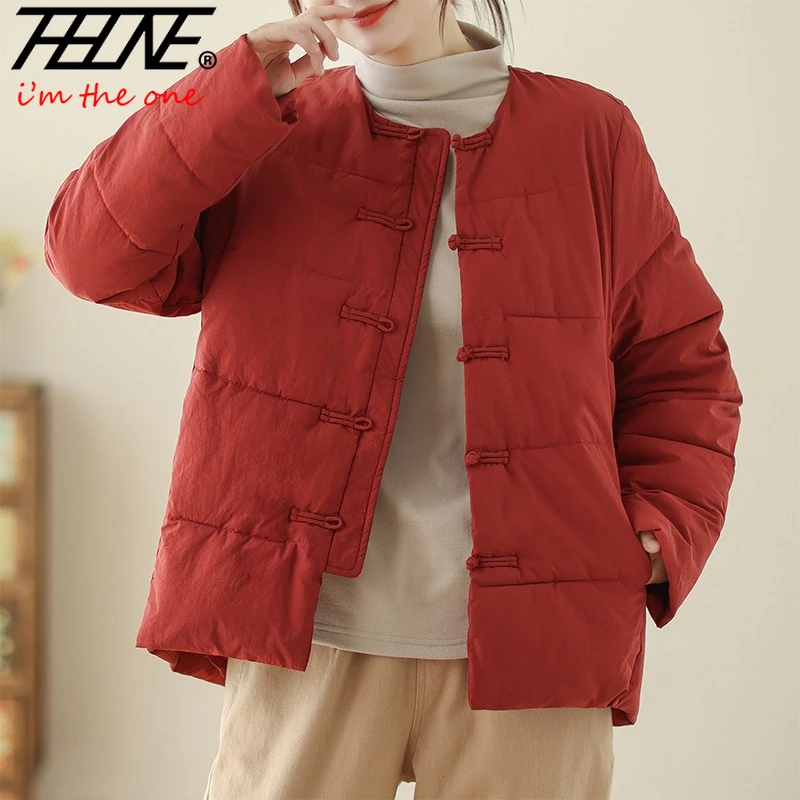 

THHONE New Winter Jackets for Women Warm Padde Parkas Vintage Long Sleeve Casual Korean Style Loose Clothes Top Coat Outerwear