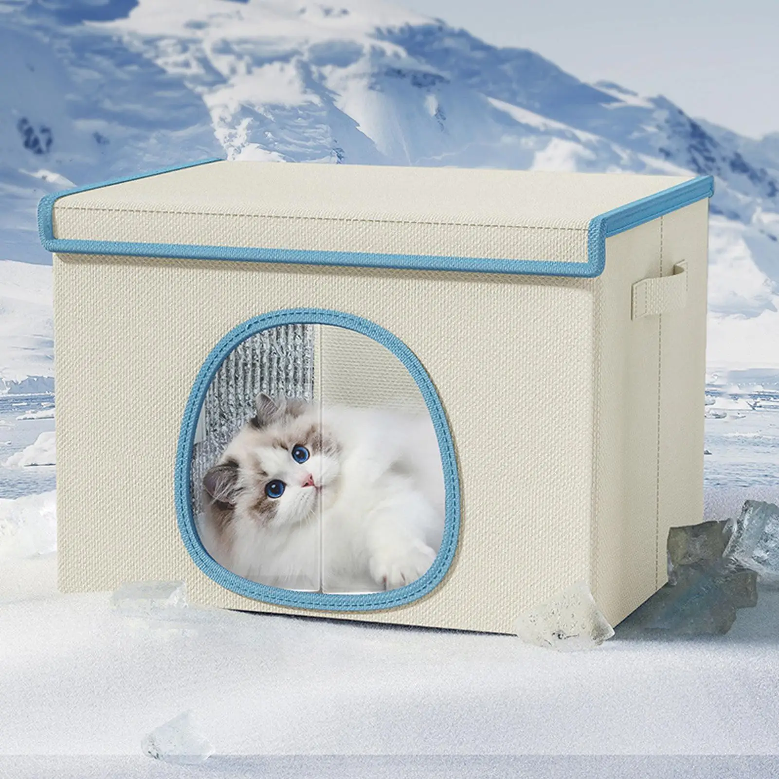 Cat Cooling Bed Portable Air Conditioner House Foldable Pet Igloo Nest with Ice Packs for Small Medium Cats Kittens