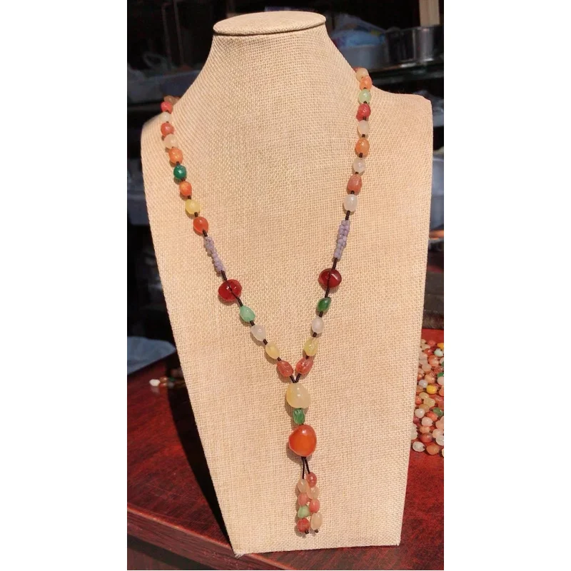 

Natural Alashan Gobi Rough Stone Agate Color Weave Necklace