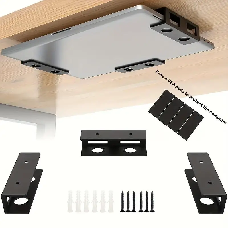 Soporte para Laptop Debajo del Escritorio, Soporte Metálico para Laptop, Mac Mini, MacBook, Teclado con Silicona Antiarañazos