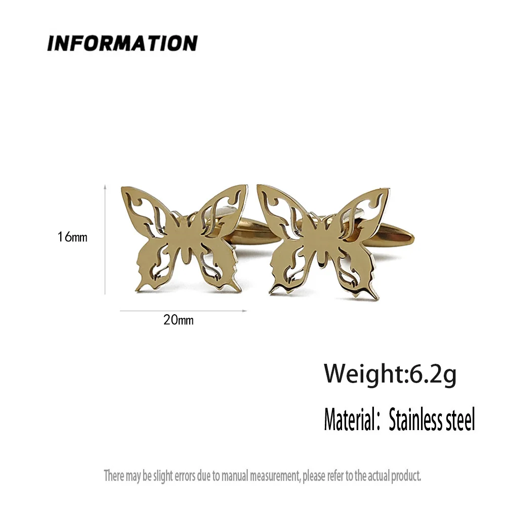 Argento interessante farfalla hollow gemelli placcati in oro, accessori per polsini della camicia francese in nero, abbinati a abiti da uomo