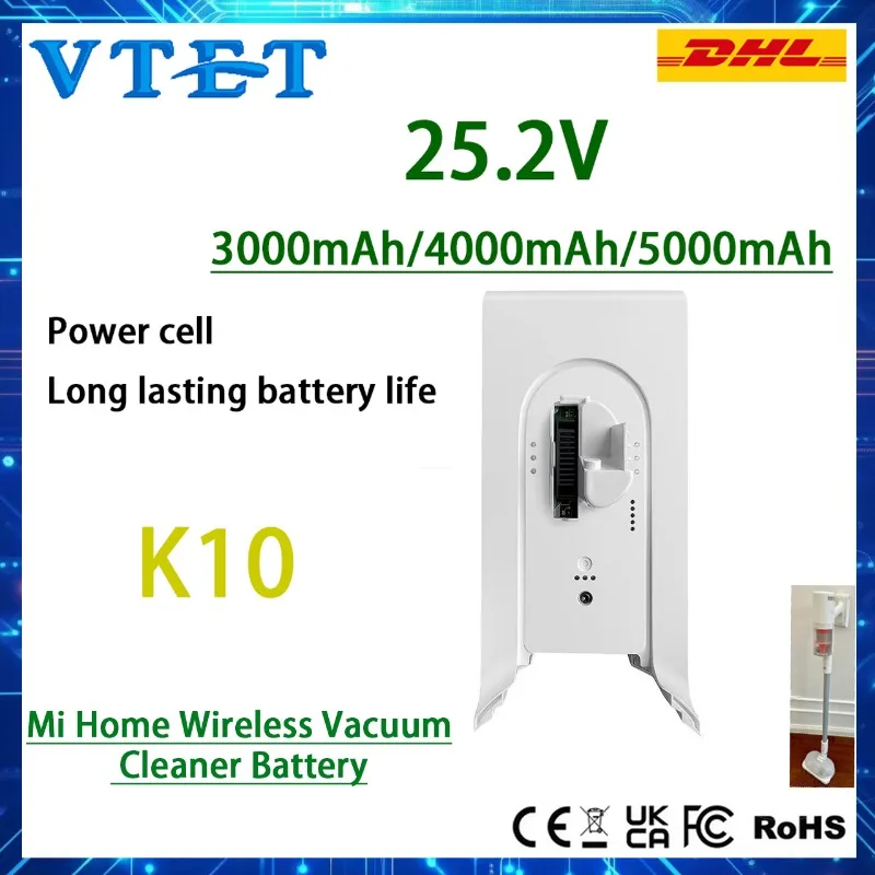 

VTET 2025 Suitable for Xiaomi Home K10 Handheld Cordless Vacuum Cleaner with 25.2V 3000-5000mAh Lithium Ion Rechargeable Battery
