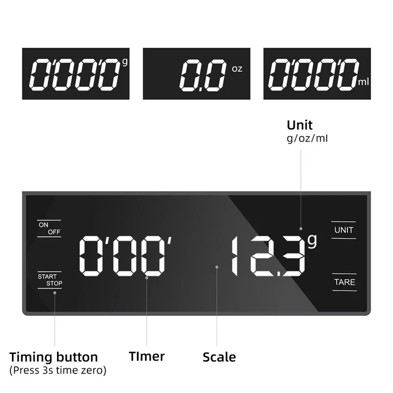 

3kg/0.1g Coffee Scale with Timer Kitchen Tools LCD Display Digital Multifunction Weighing Scale Pour Over Drip Espresso Scale