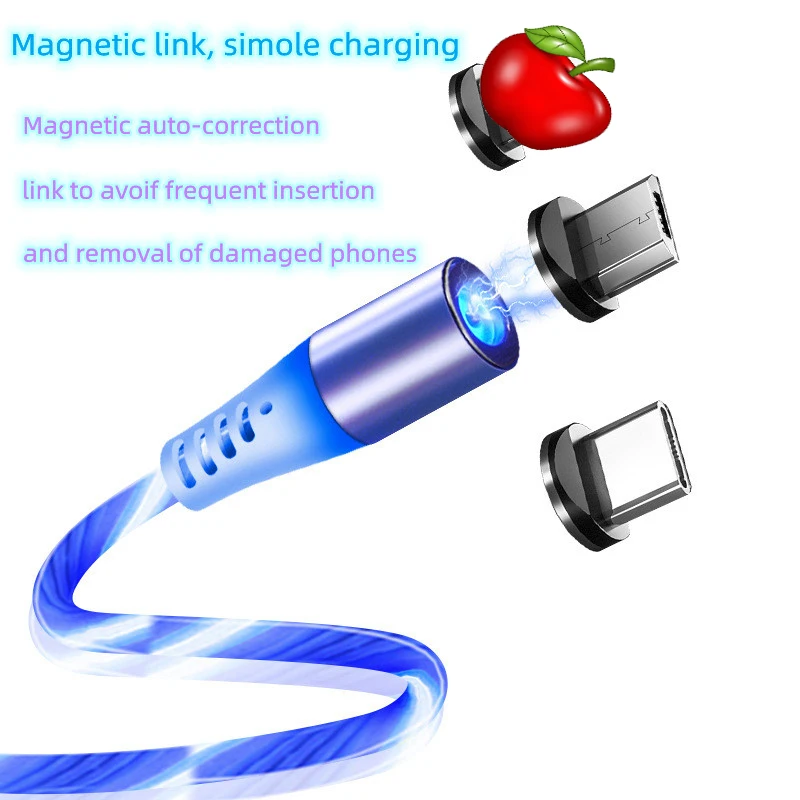 Glowing Cable Mobile Phone Charging Cables LED Light Micro USB Type C Charger For Samsung iPhone Magnetic Phone Charge Wire Cord