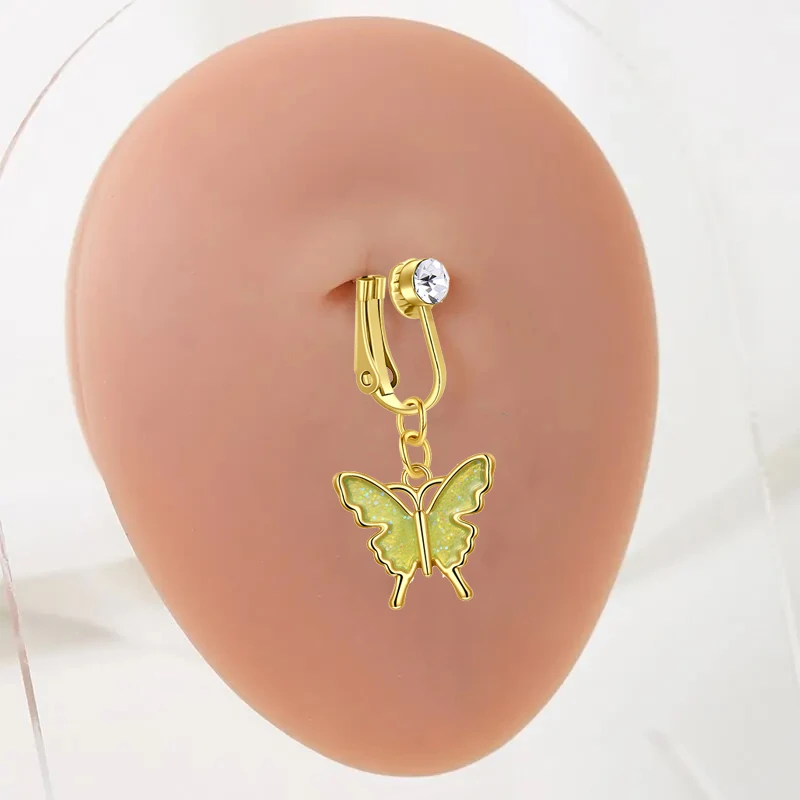 5Pcs Faux Belly Ring Butterfly Fake Belly Piercing Clip on Umbilical Navel Belly Button Cartilage Ear Clip Earrings Jewelry Gift