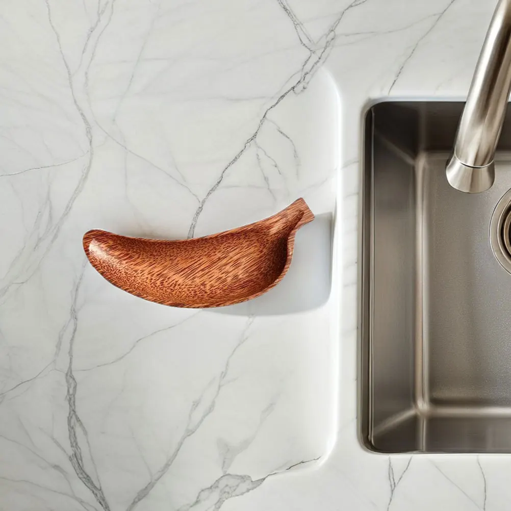 

Natural Old Coconut Wood Banana Shaped Plate Dried Fruits Nuts Serving Dish Grain Texture Decorative Kitchenware