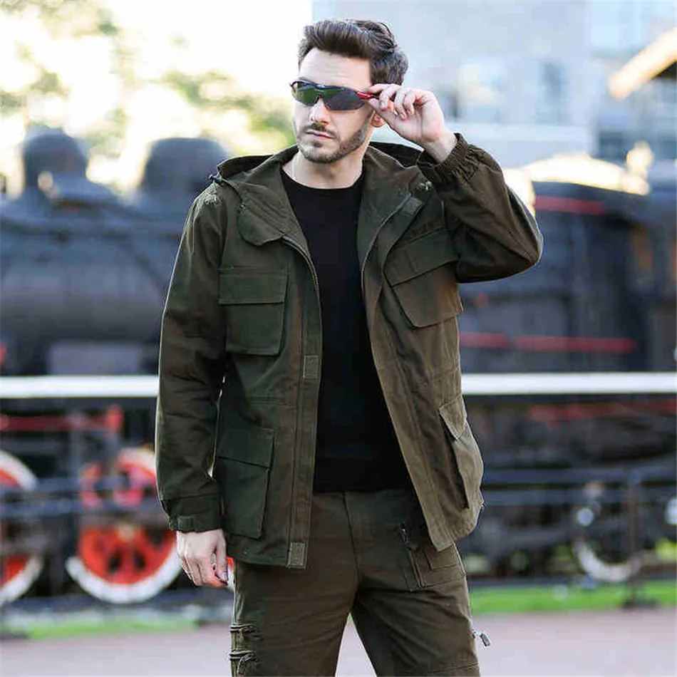 

Tactical Cotton Jacket Windbreaker Men's Military Fan 101 Airborne Division Training Uniform Plus Fleece Cargo Male Coat