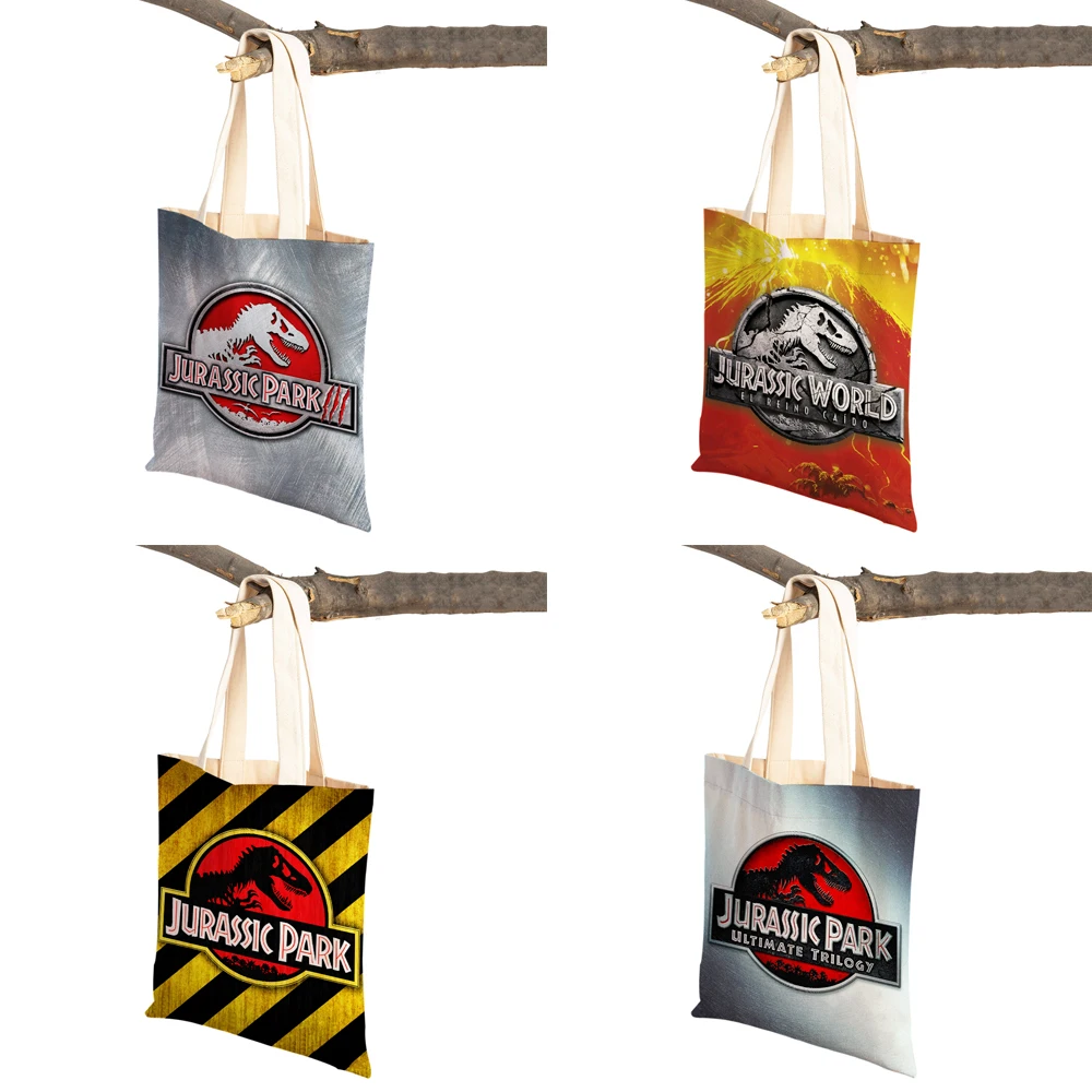 Jurassic Dinosaur Lady Tote Handbag Cartoon Anime Print Reusable Foldable Casual Children Gift Canvas Shopping Shoulder Bag