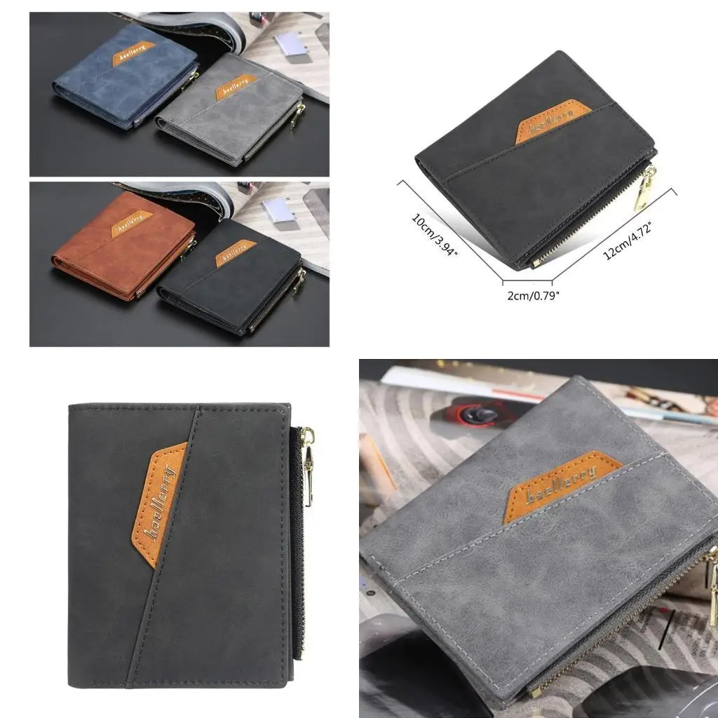 

D46D Men Short Wallet Small Fashion PU Leather Purse Card Name Cards Bag