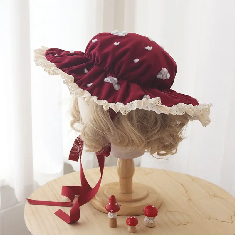 Mushroom Cap Bonnet Wine Red Costume Cosplay Party Funny Hat Accessories Headwear Women Decor Ladies Cute Girls Birthday Gift