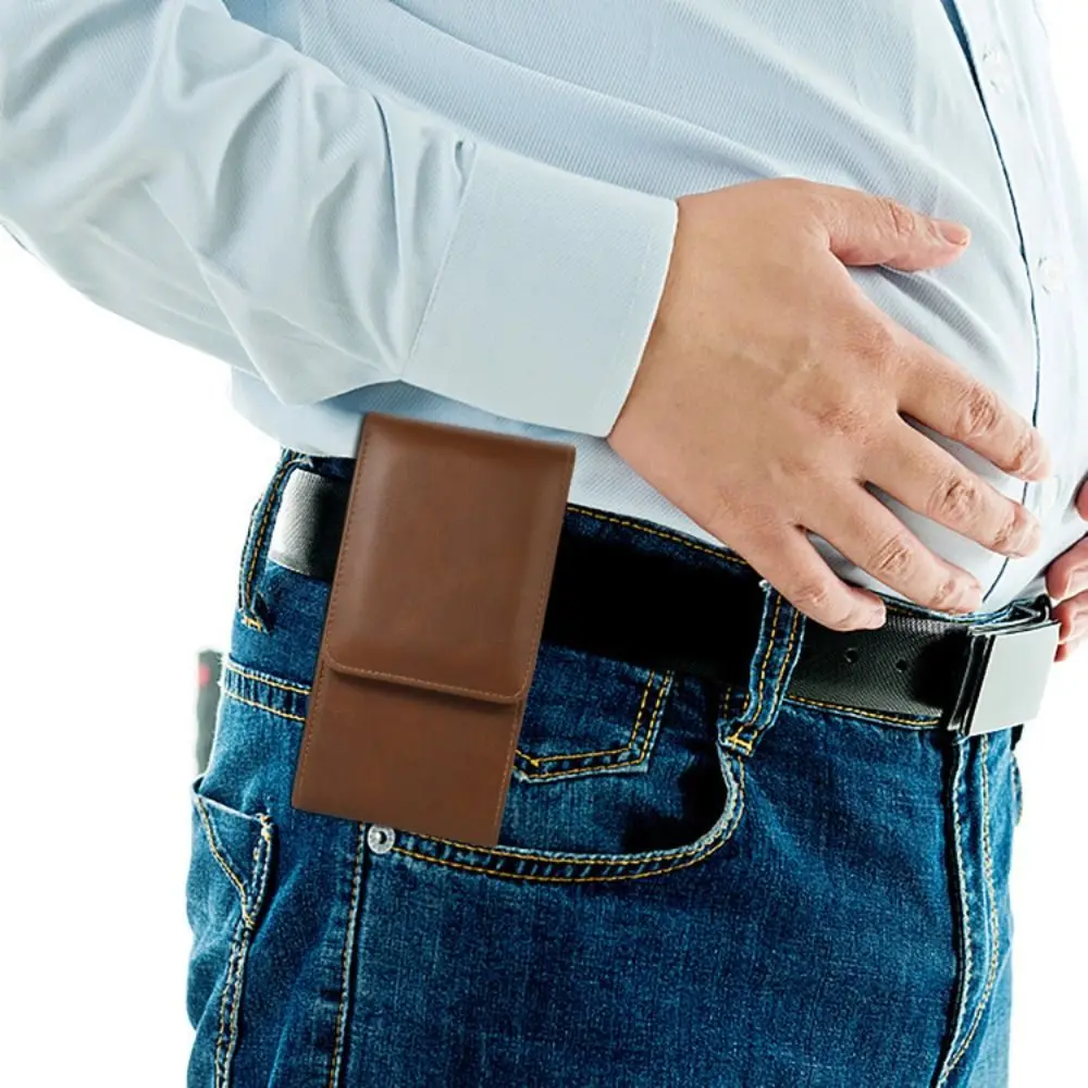 

Solid Color Cell Phone Belt Pouch Vertical Flip Case Dual Pouch Design Waist Bag Waist Case Multi-layer