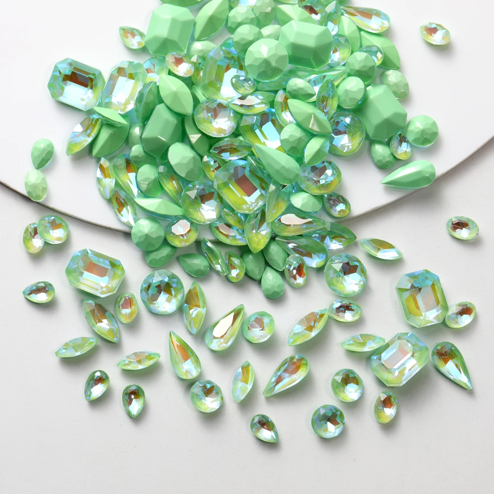 20pcs 6mm  8mm Glass Rhinestones for Nails Glitter Mocha Nail Charms Green Crystal Strass Pointback Rhinestone For DIY