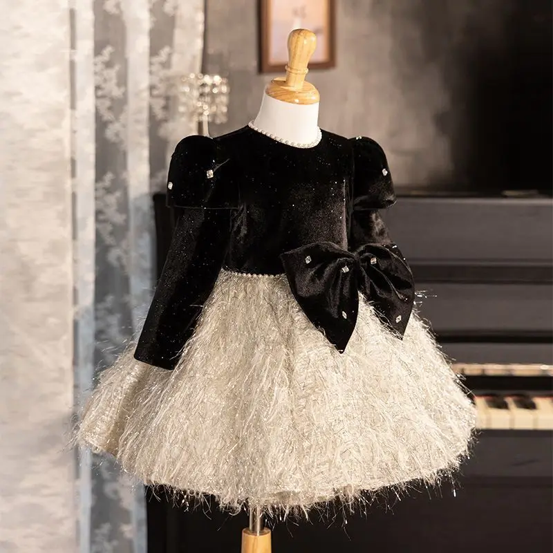 2025 Girls' New  Birthday Princess Gown Dress Halloween Light Luxury High-End Piano Performance Host