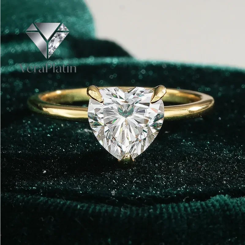 

VeraPlatin Lover Valentine's Day 18K Gold Women Wedding Bands 2CT Heart Moissanite Diamond Wife Birthday Gift Girl Engagement Fi