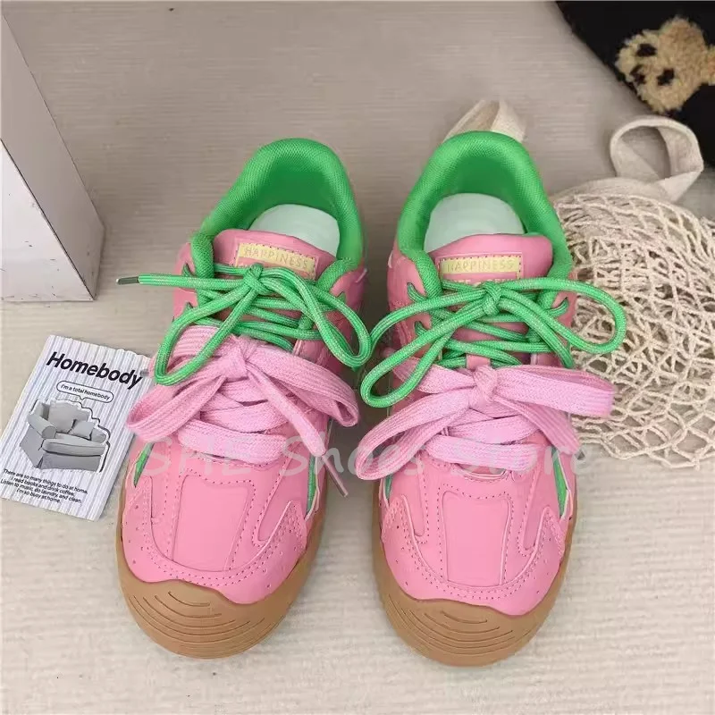 

Mixed Color Butterfly Knot Sneakers for Women Round Toe Chunky Bottom Height Increasing Lace-Up Sport Shoes Ladies Leisure Shoes