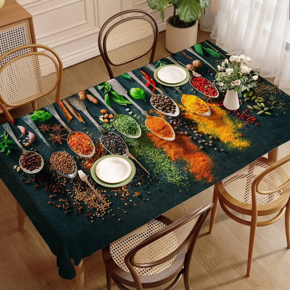 Grains Spices Peppers Themed Polyester Tablecloths Cute Designs For Home Kitchens Dining Rooms Patios Tablecloth Decoration