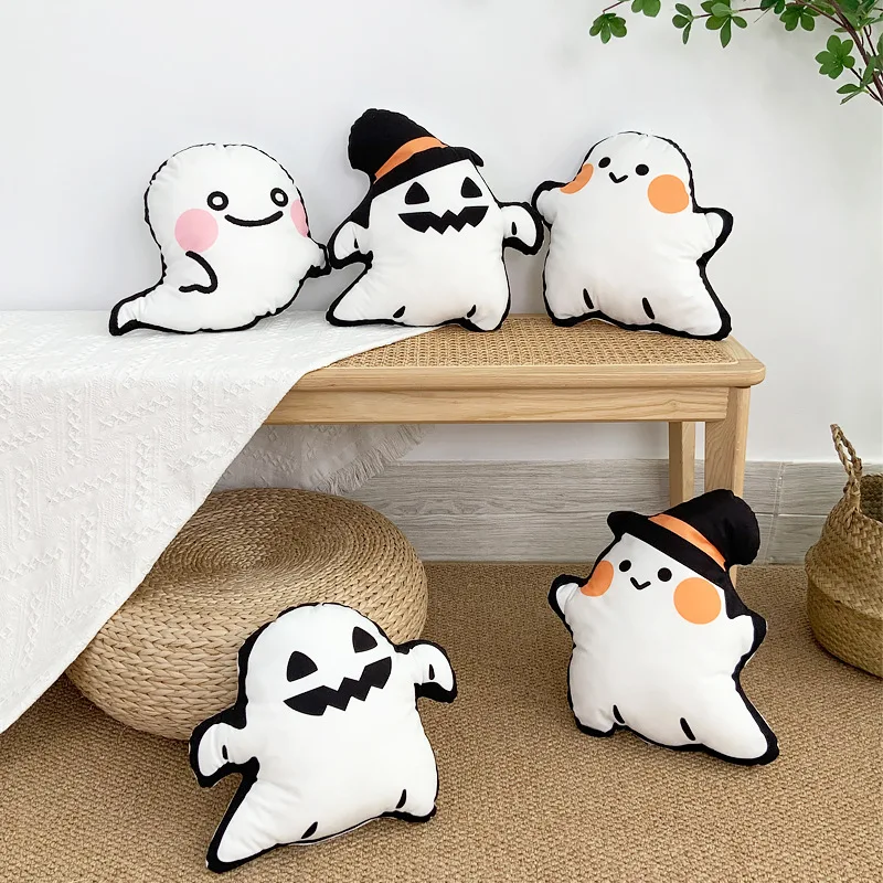 

2025 Halloween Ghost Plush Cushion Cute Cartoon Shape Pillow Doll Home Decor Cosy Sofa Back Cushion for Festival