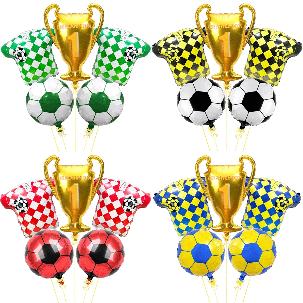 5 uds decoraciones para fiesta de fútbol globos de fútbol 32 pulgadas campeón de oro trofeo globo deportes de fútbol tema suministros de fiesta de cumpleaños