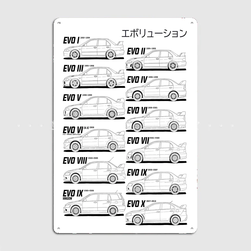 Lancer Evolution Generations Metal Poster Sign Bar Garage Club Custom Pub Bedroom Indoor Wall Decor Tin Room Decor Home Decor