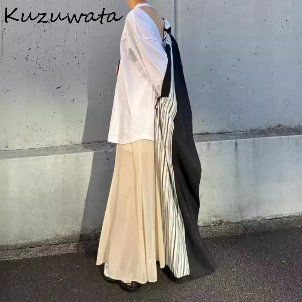 Kuzuwata-女性のラウンドネック長袖無地カジュアルTシャツ、ルーズバックレス、ソフトエレガントコットントップ、日本の中空アウトセクシーmodaクロップトップ、新品