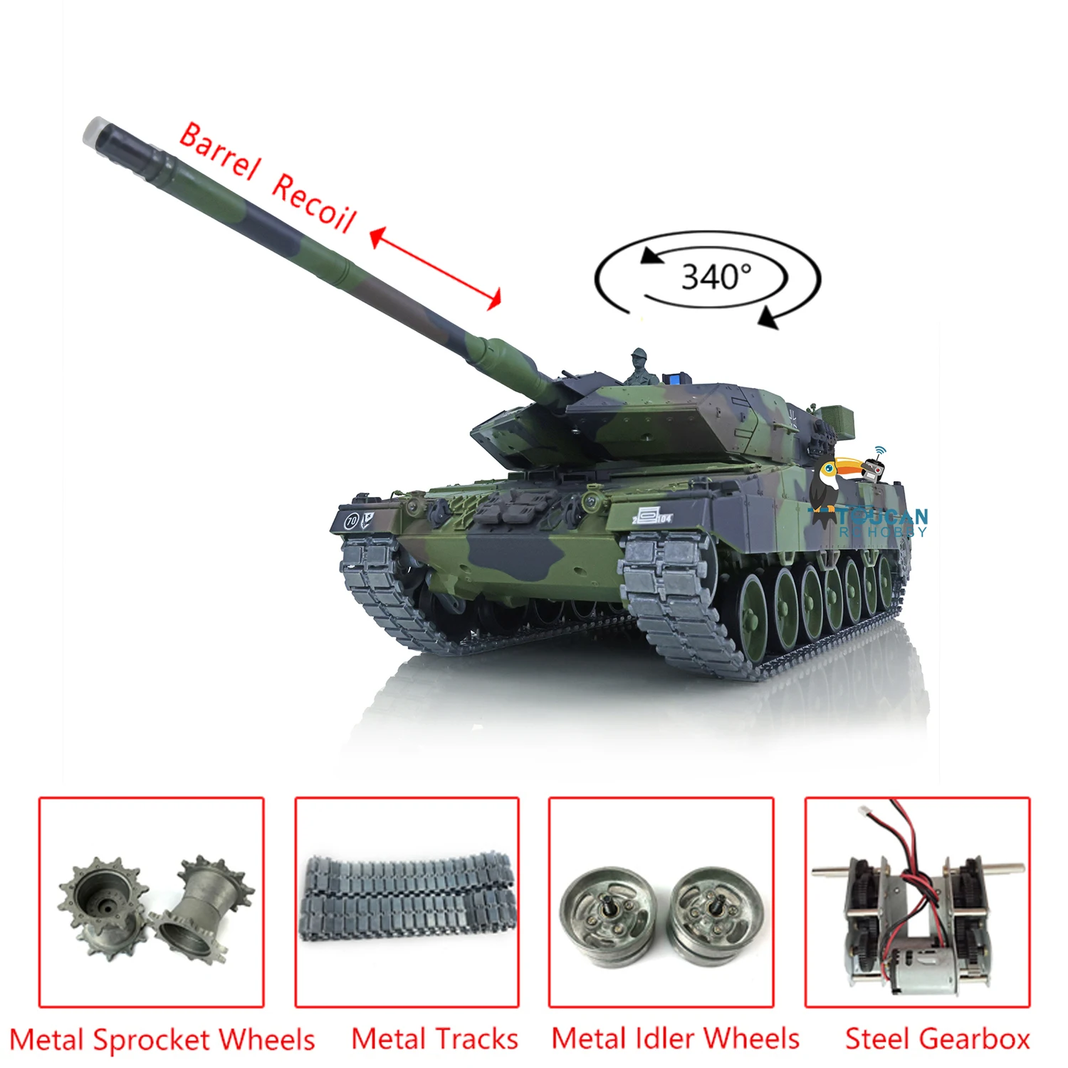 Gifts Heng Long 1/16 RC Tank 7.0 Upgraded Metal German Leopard2A6 RTR 3889 Barrel Recoil Vehicle TH17580