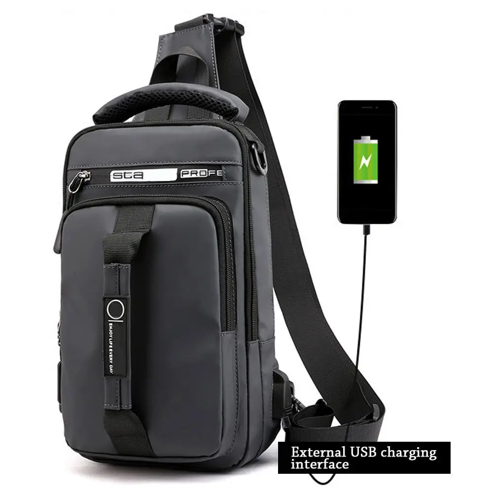 Outdoor Storage Chest Bag USB Port Sling Crossbody Bags Anti-theft Shoulder Messenger Backpack