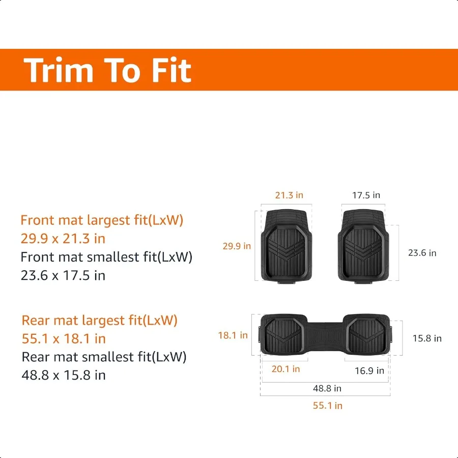 3Piece AllWeather Heavy Duty Full Set Rubber Floor Mats for Universal Fit in Cars SUVs and Trucks Black Trim to Customize