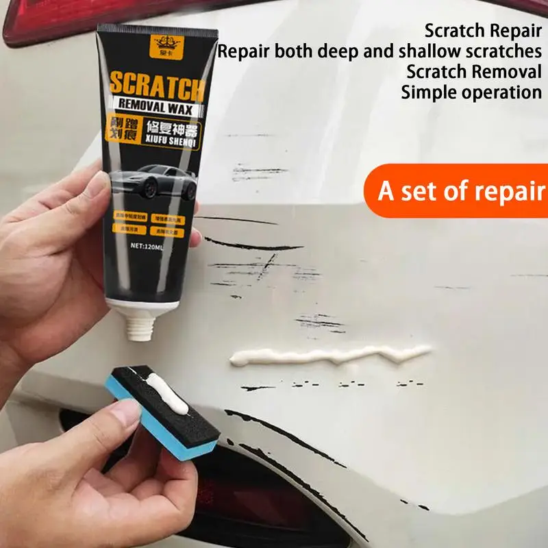 

Scratch Repair Wax For Car 120ml Surfaces Scratches Repair Wax With Sponge Car Polish Scratch Care Wax Professional Car Paint