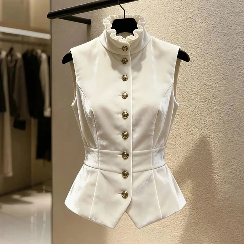 2026 New Fashion Vest Womens Stand-up Collar Sleeveless Vest Female Causal Elegant Waistcoat Ladies Outerwear Tops