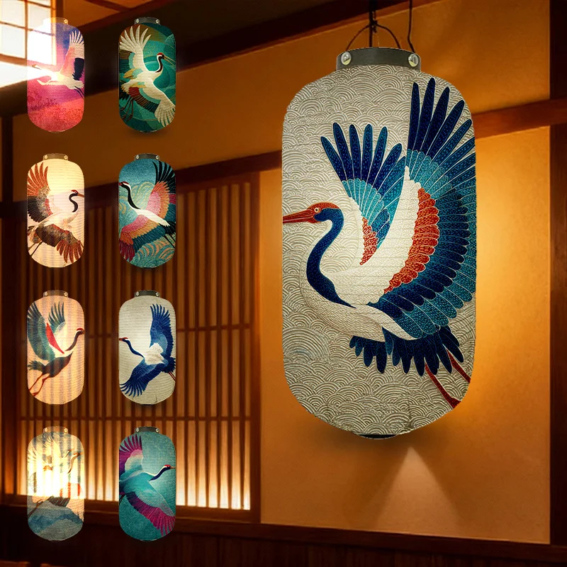 Retro Japanese Hanging Paper Lantern Ukiyo-e Style Crane Pattern Lampshade Sushi Restaurant Izakaya Pub Decoration New Year Gift
