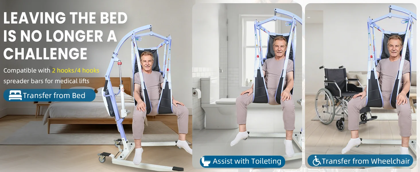 Ehucon Patientenliftergurt mit Kopfstütze und gepolsterten Beinen, geteilter Bein-Transferhebel für Senioren, 500 LBS Tragkraft, langlebig – Detail 5